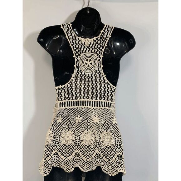 It's Our Time Womens Cream Crochet Flower Shirt Cover Up Small - Picture 5 of 9